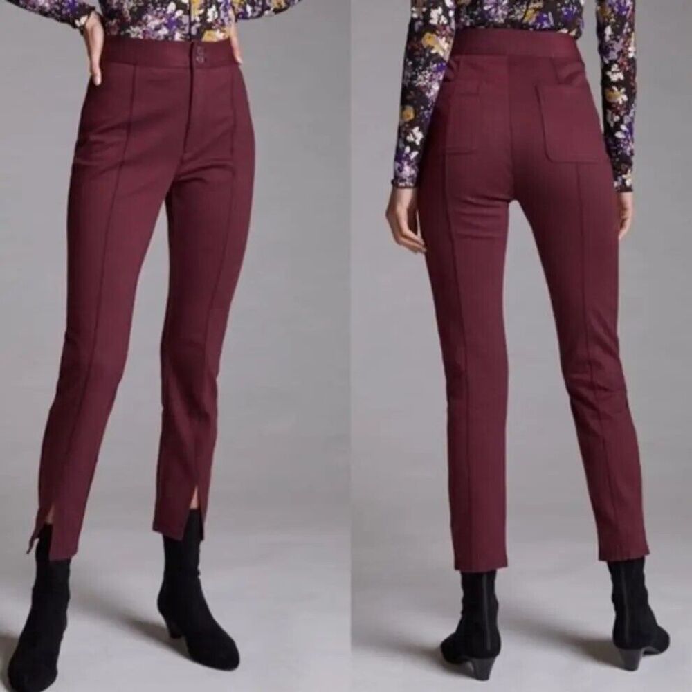 Maeve Anthropologie High Rise Seamed Split Hem Pants In Plum Size 14 Equestrian